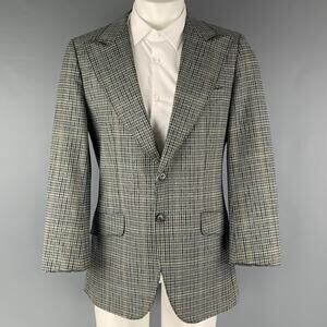 HUGO BOSS Chest Size 38 Grey Navy Plaid Cotton Elastane Peak Lapel Sport Coat
